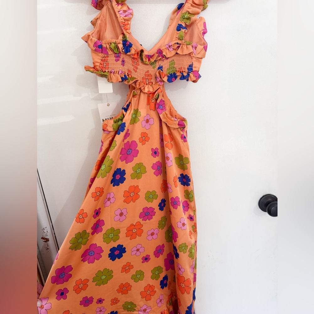 NWT Show Me Your Mumu Orange Floral Poppin’ Poppy Lane Midi Dress - Picture 8 of 9